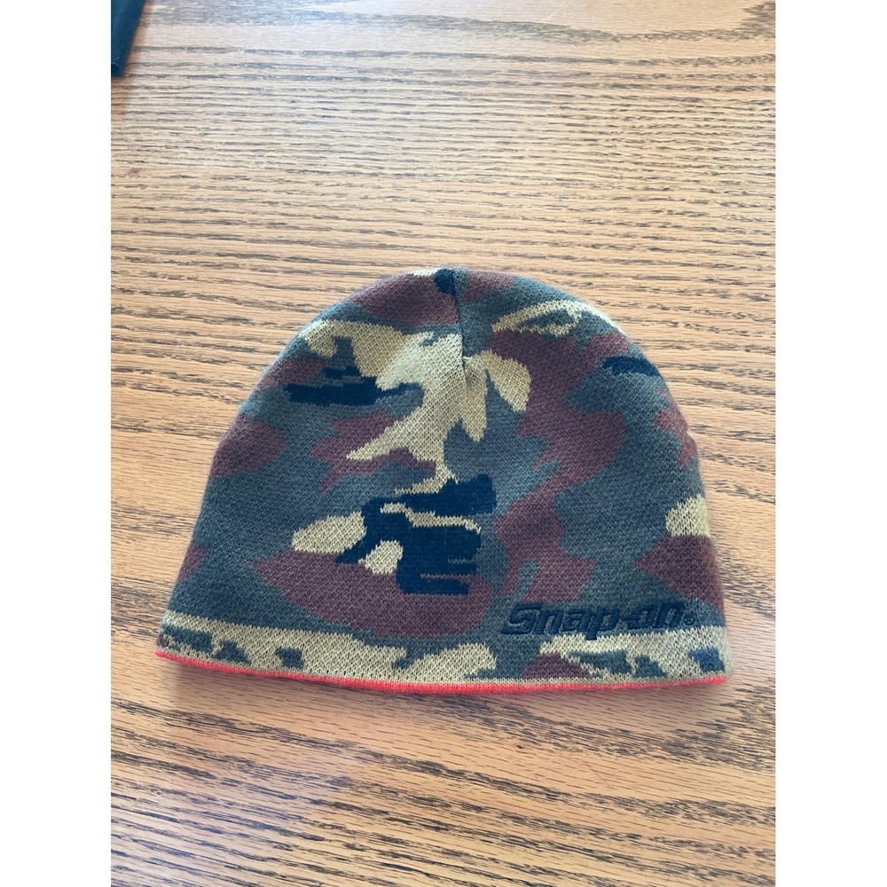 Snap-on Tools Reversible Beanie Hat Camo Orange Wrench Logo Knit Cap Mens OSFM
